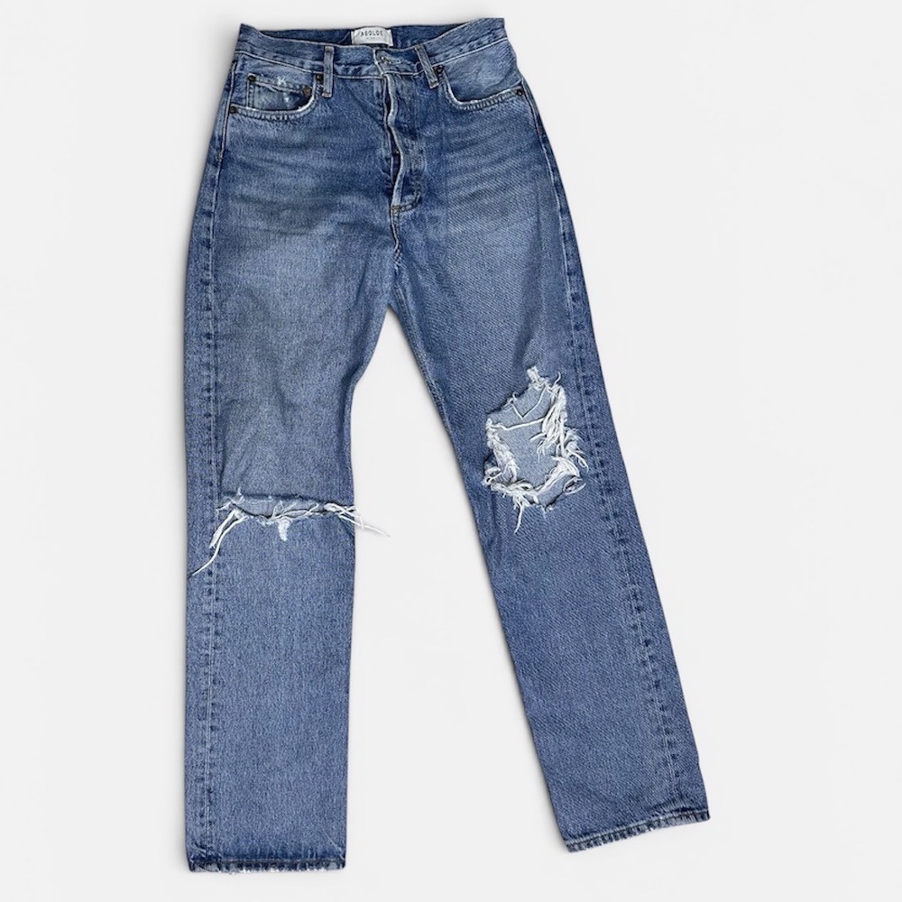 Agolde Riley high rise straight leg crop Jean denim classic distressed size 26 - Picture 3 of 13